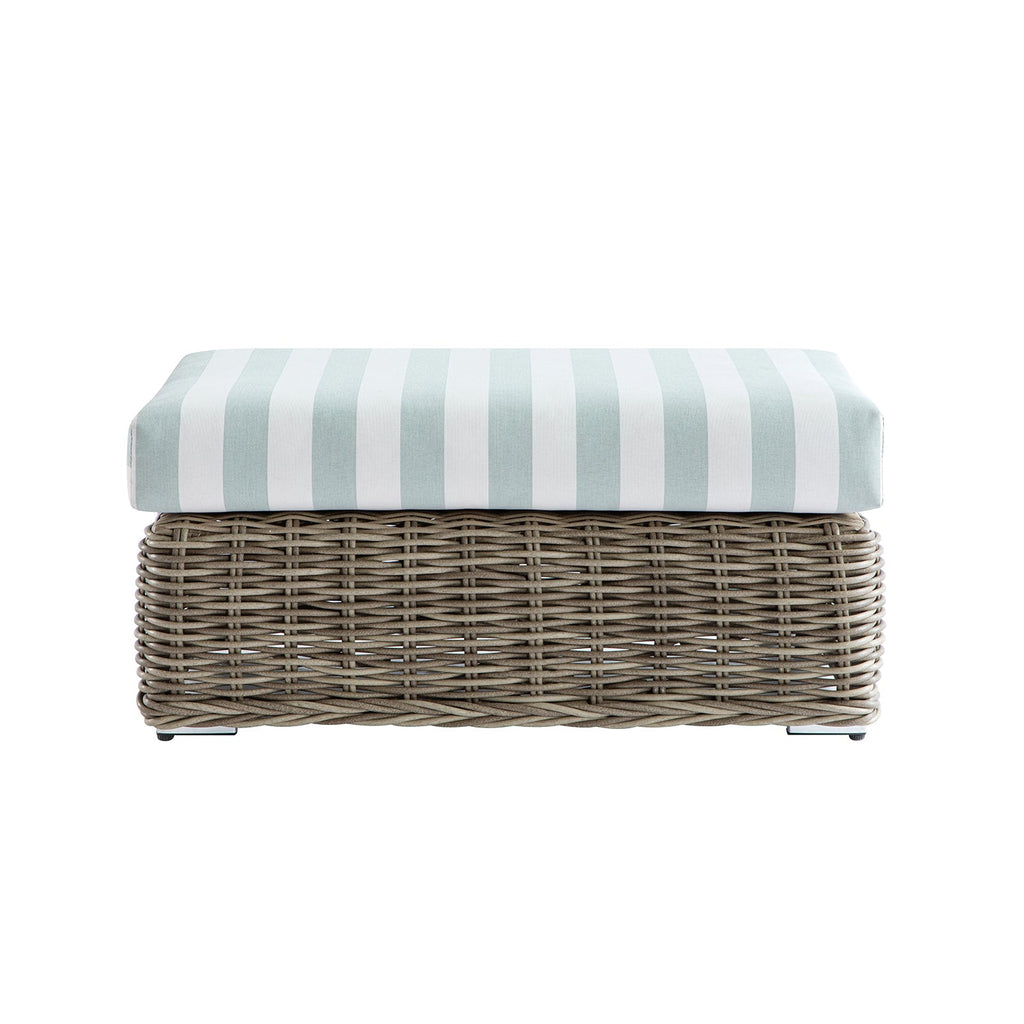 Bellagio Round Wicker Outdoor Bench, Natural with Sage Stripes
