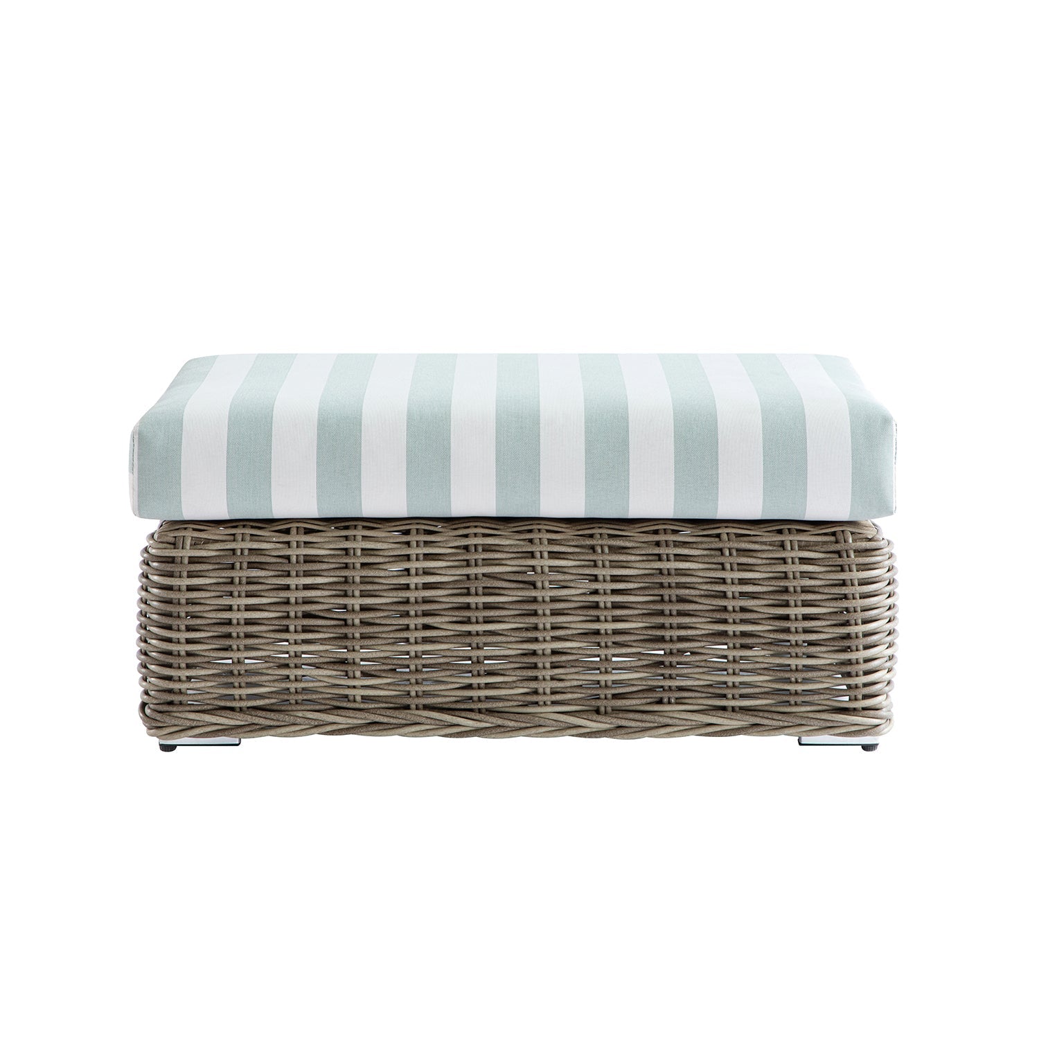 Bellagio Round Wicker Outdoor Bench, Natural with Sage Stripes