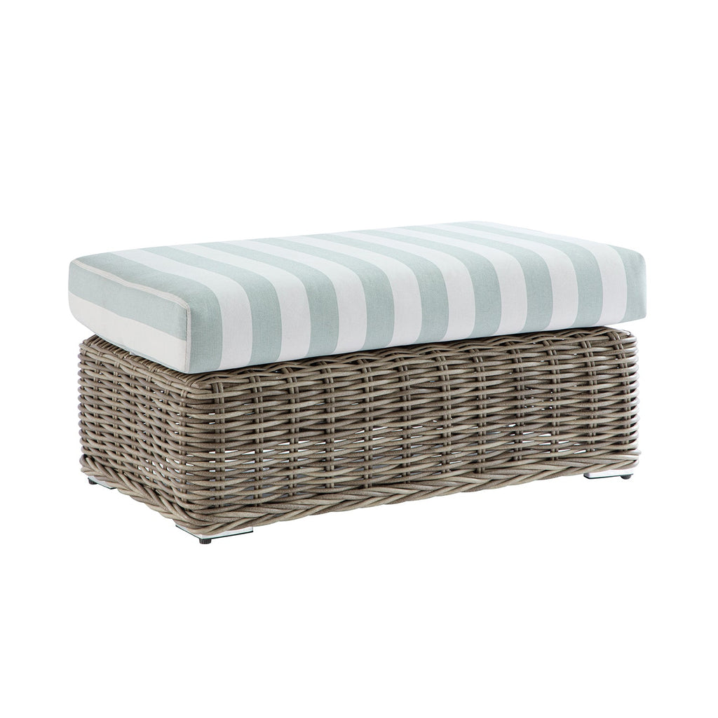 Bellagio Round Wicker Outdoor Bench, Natural with Sage Stripes