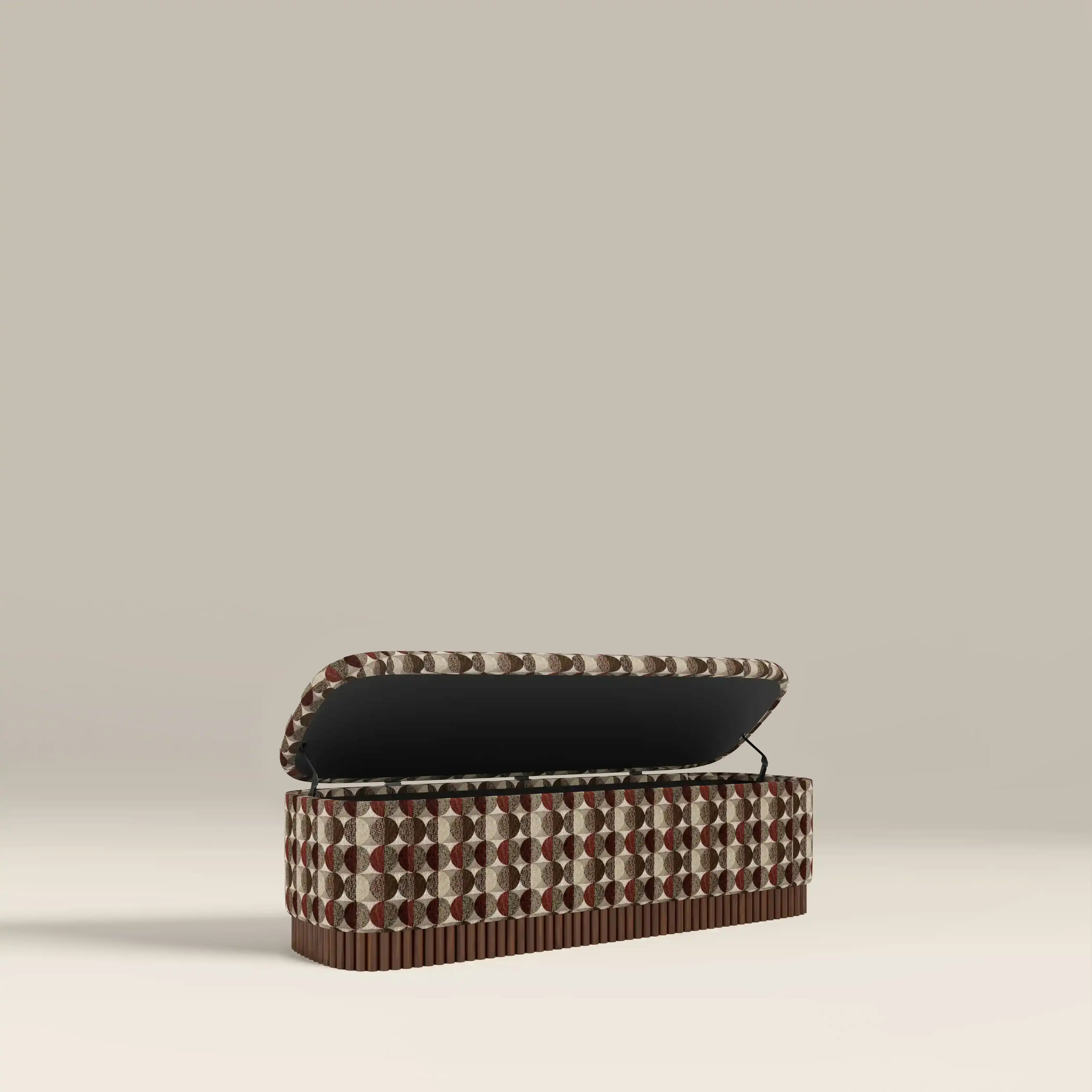 Oberon Storage Ottoman | Multicolour Orbis Patterned Fabric & Walnut