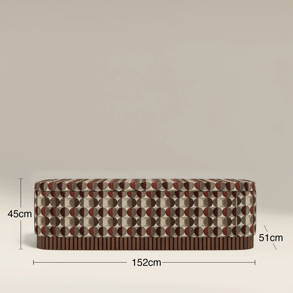 Oberon Storage Ottoman | Multicolour Orbis Patterned Fabric & Walnut