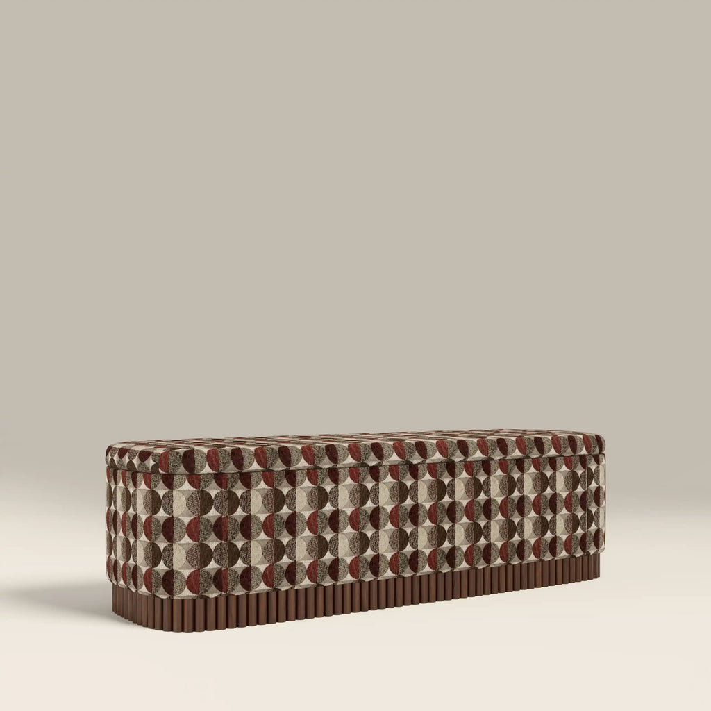 Oberon Storage Ottoman | Multicolour Orbis Patterned Fabric & Walnut