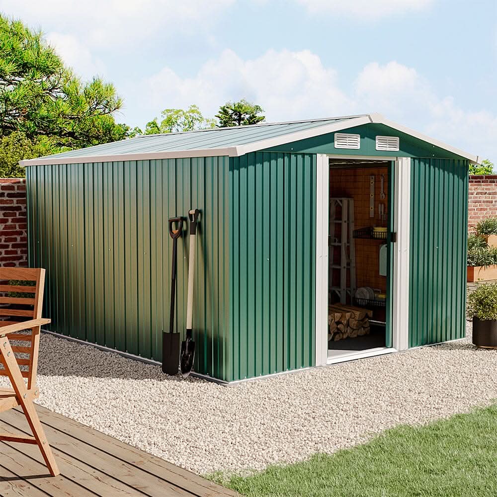 Waterproof 6x8/8x8/10x8/12x10ft Metal Shed with Gable Roof Charcoal Black/Green