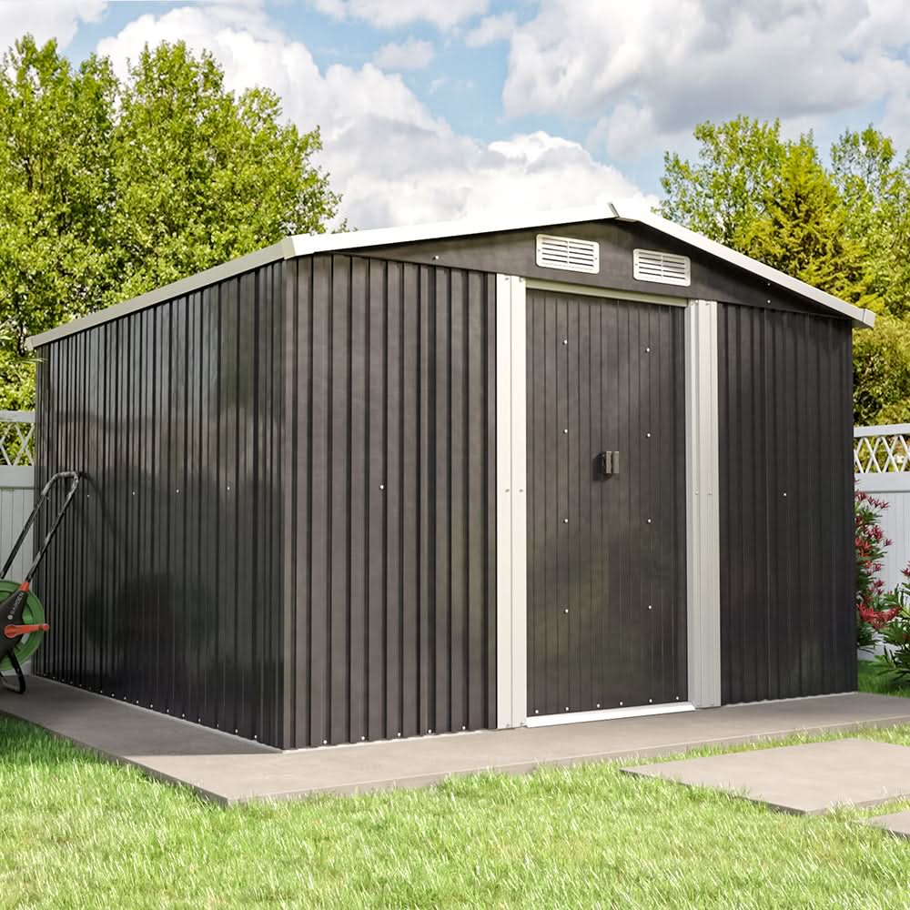 Waterproof 6x8/8x8/10x8/12x10ft Metal Shed with Gable Roof Charcoal Black/Green