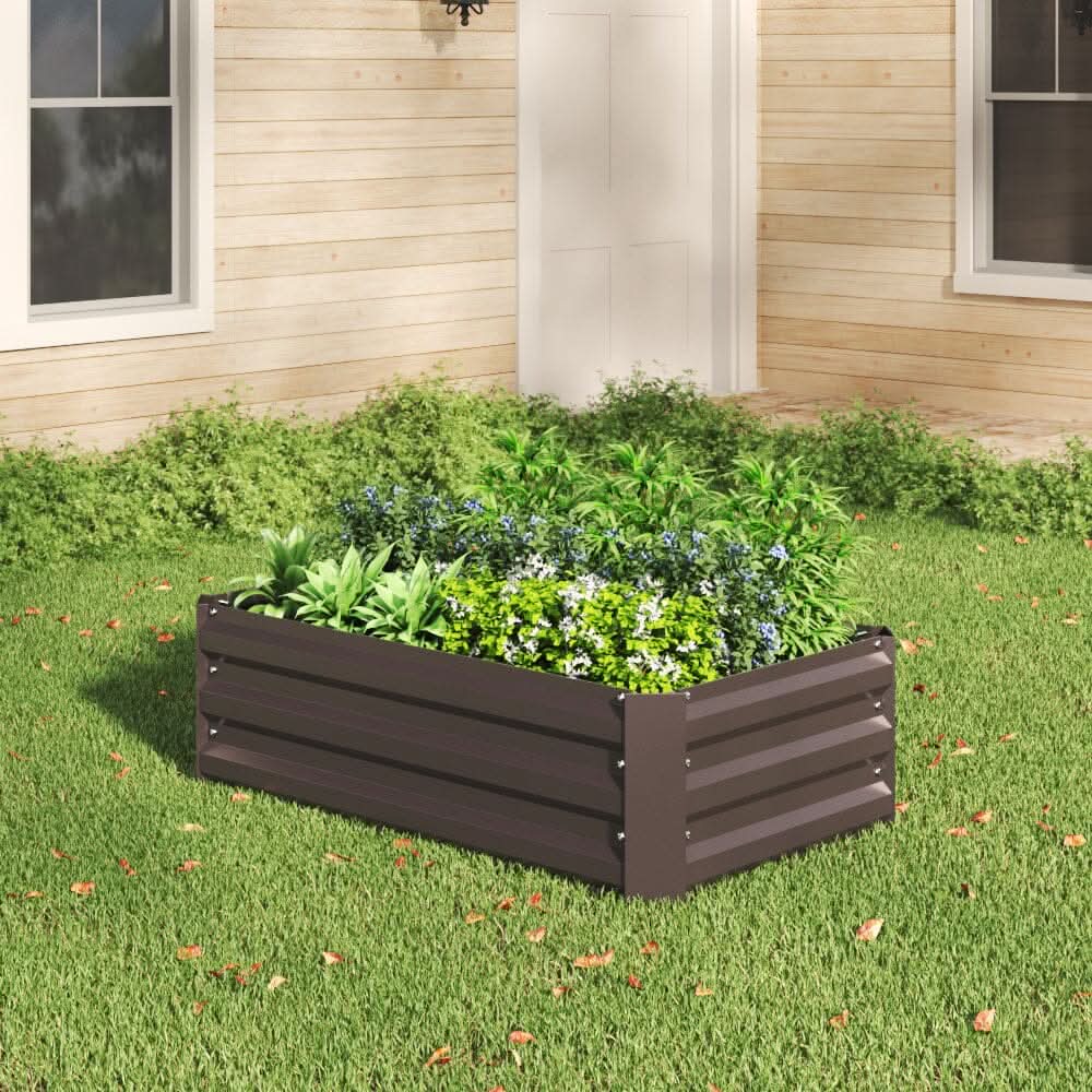 Galvanized Steel Square Raised Garden Bed Planter Box in Brown