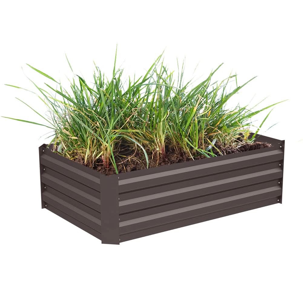 Galvanized Steel Square Raised Garden Bed Planter Box in Brown