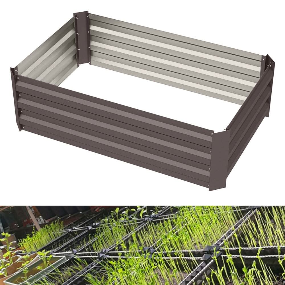 Galvanized Steel Square Raised Garden Bed Planter Box in Brown
