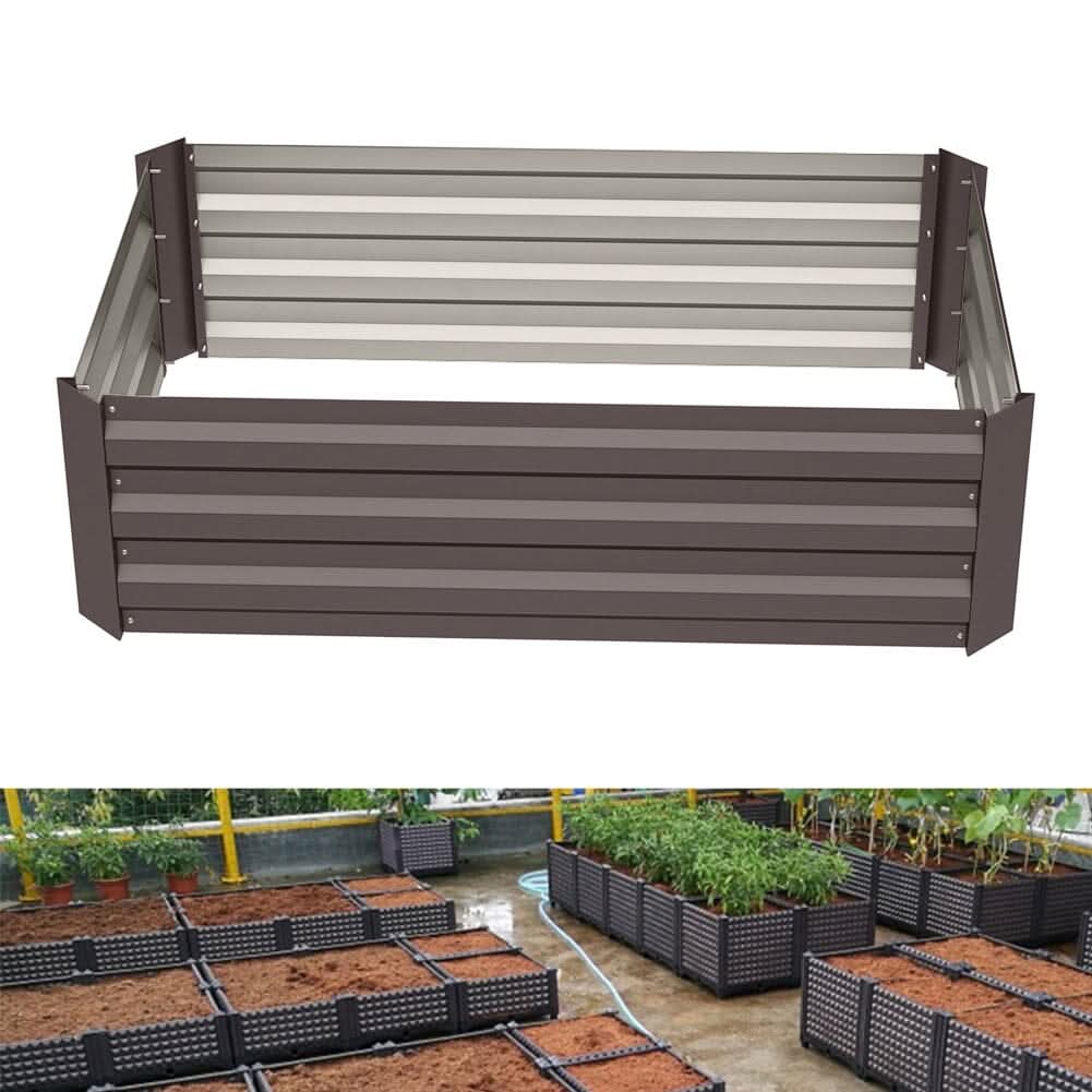 Galvanized Steel Square Raised Garden Bed Planter Box in Brown