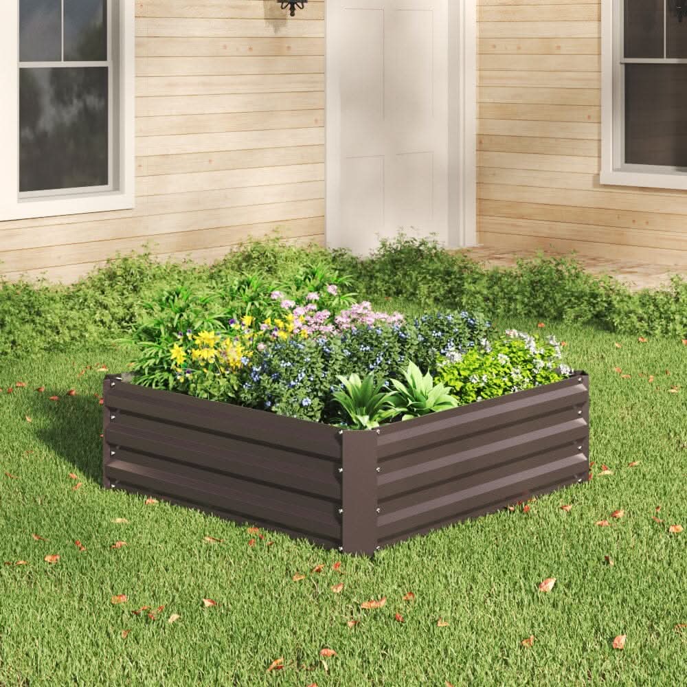 Galvanized Steel Square Raised Garden Bed Planter Box in Brown