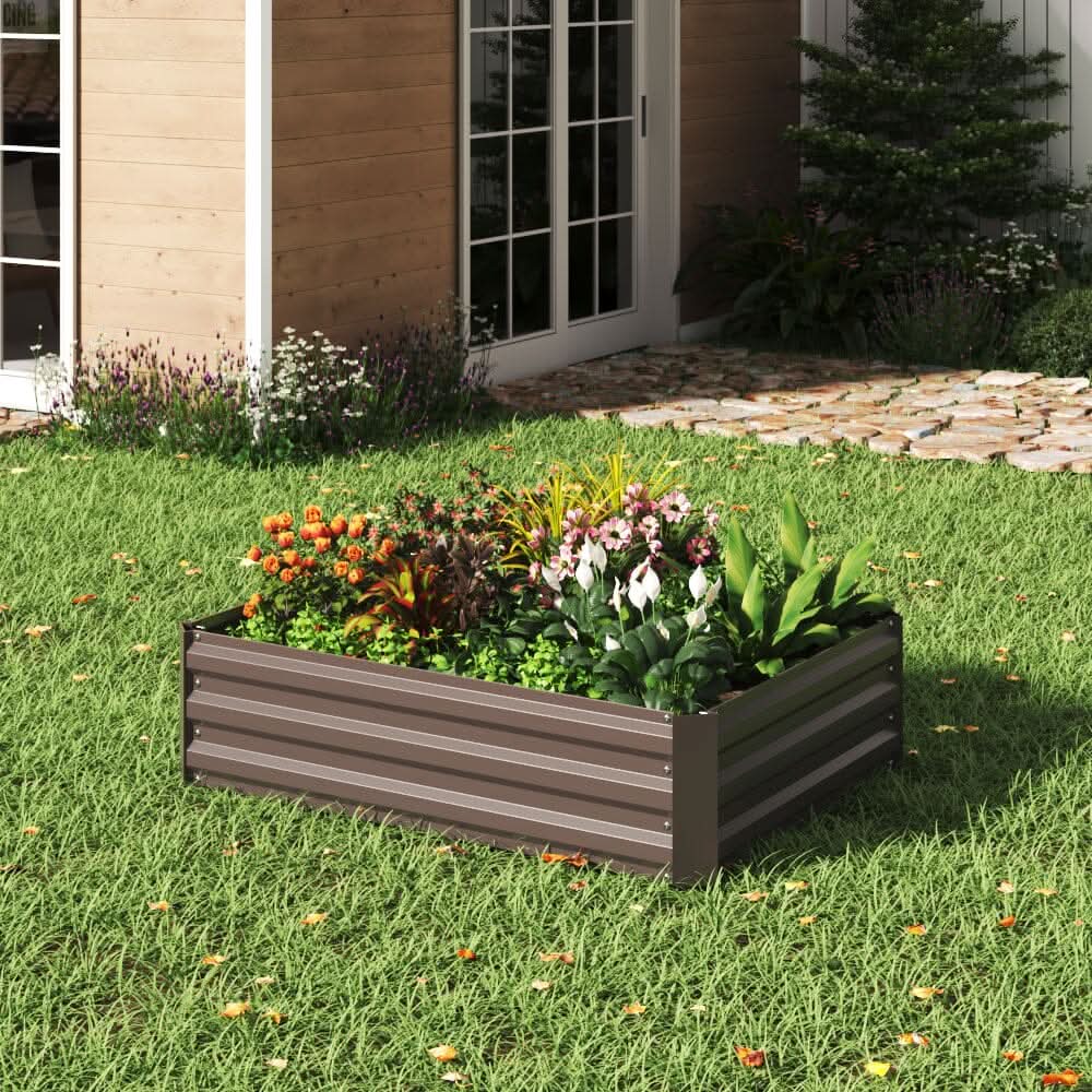 Galvanized Steel Square Raised Garden Bed Planter Box in Brown
