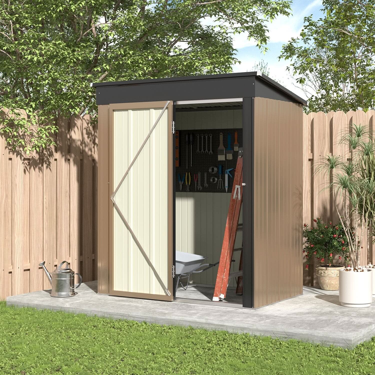 4 x6/ 5 x3 /6 x8 ft Metal Classic Lockable Tool Storage Bike Shed Brown Shed