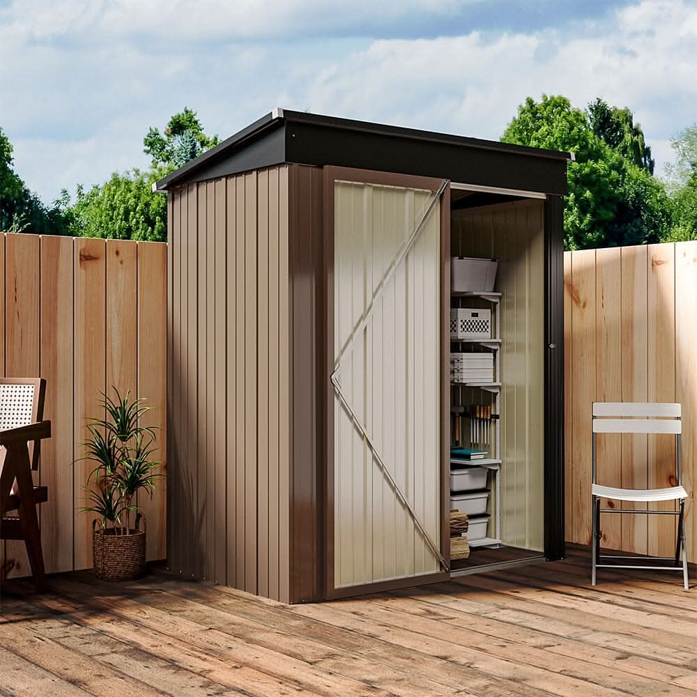 4 x6/ 5 x3 /6 x8 ft Metal Classic Lockable Tool Storage Bike Shed Brown Shed