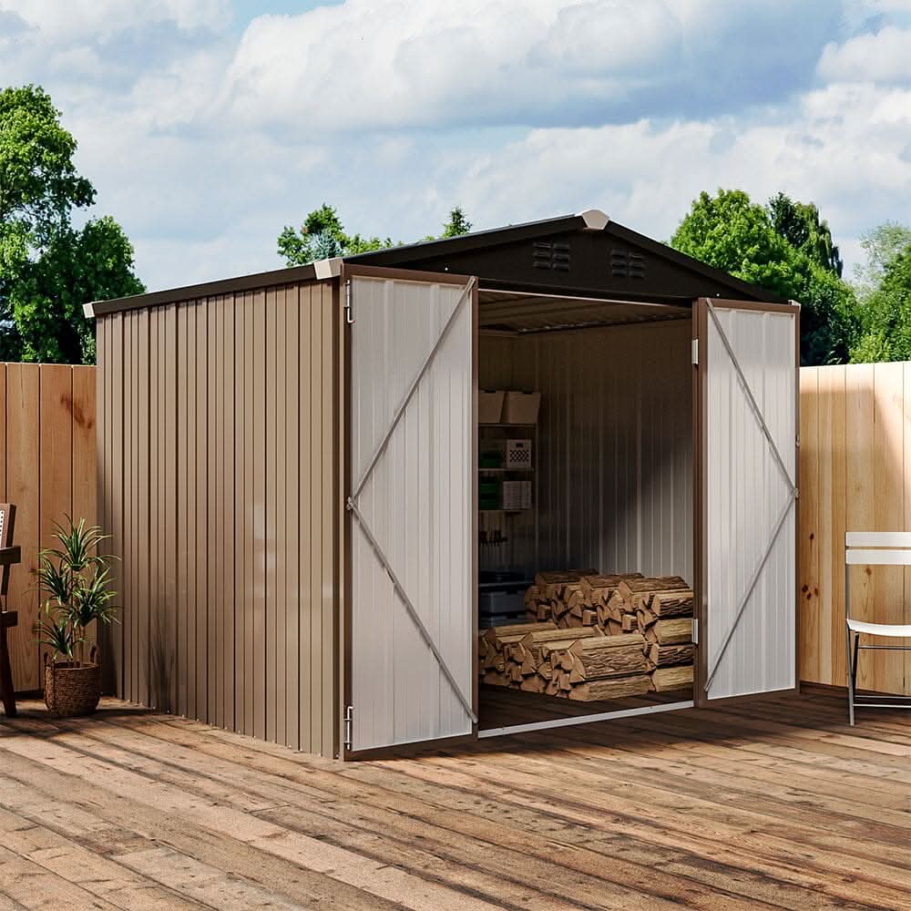 4 x6/ 5 x3 /6 x8 ft Metal Classic Lockable Tool Storage Bike Shed Brown Shed