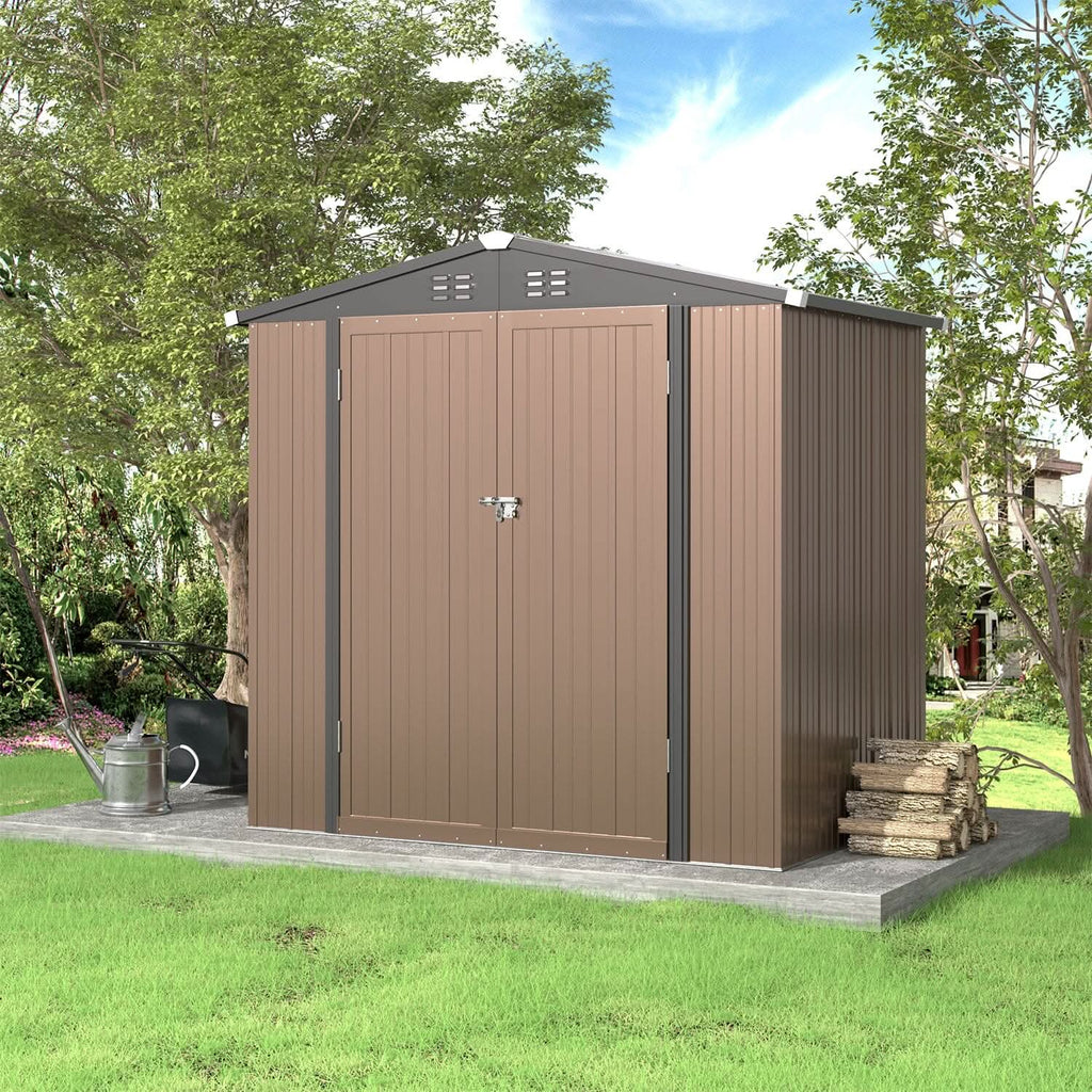 4 x6/ 5 x3 /6 x8 ft Metal Classic Lockable Tool Storage Bike Shed Brown Shed