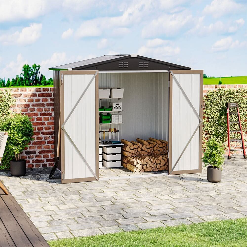 4 x6/ 5 x3 /6 x8 ft Metal Classic Lockable Tool Storage Bike Shed Brown Shed