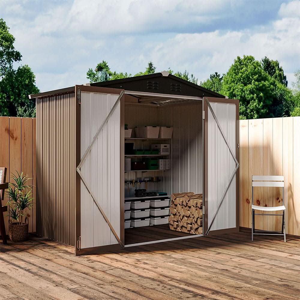 4 x6/ 5 x3 /6 x8 ft Metal Classic Lockable Tool Storage Bike Shed Brown Shed