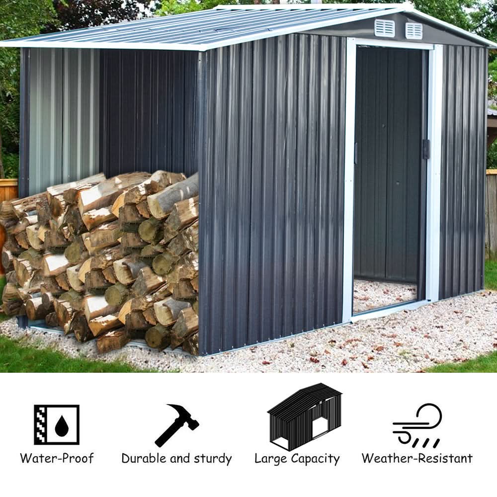 4×8/ 6×8 / 8×8/ 10×8ft Steel Garden Storage Bike Shed with Gable Roof Top Air Circulation Design