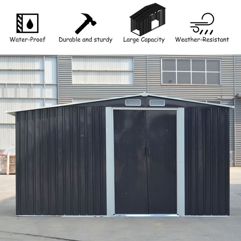 4×8/ 6×8 / 8×8/ 10×8ft Steel Garden Storage Bike Shed with Gable Roof Top Air Circulation Design