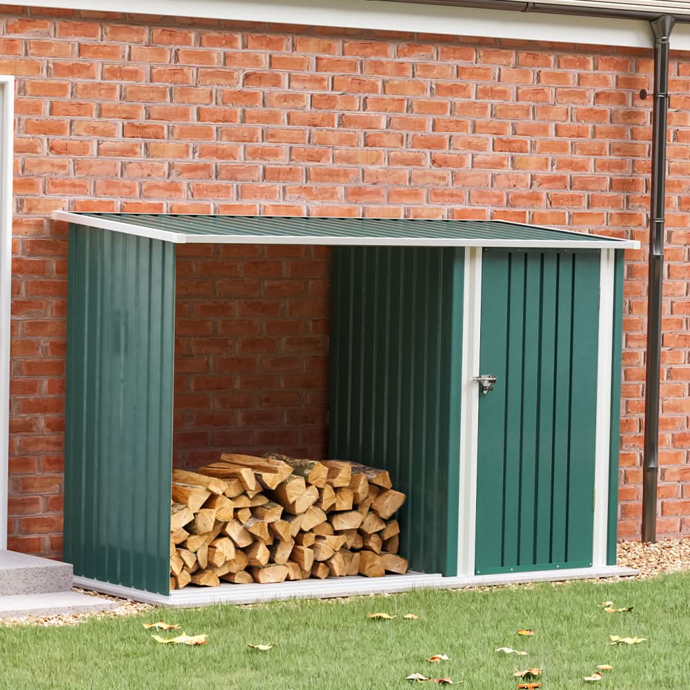 8ft Wood Outdoor Firewood Log Storage Shed