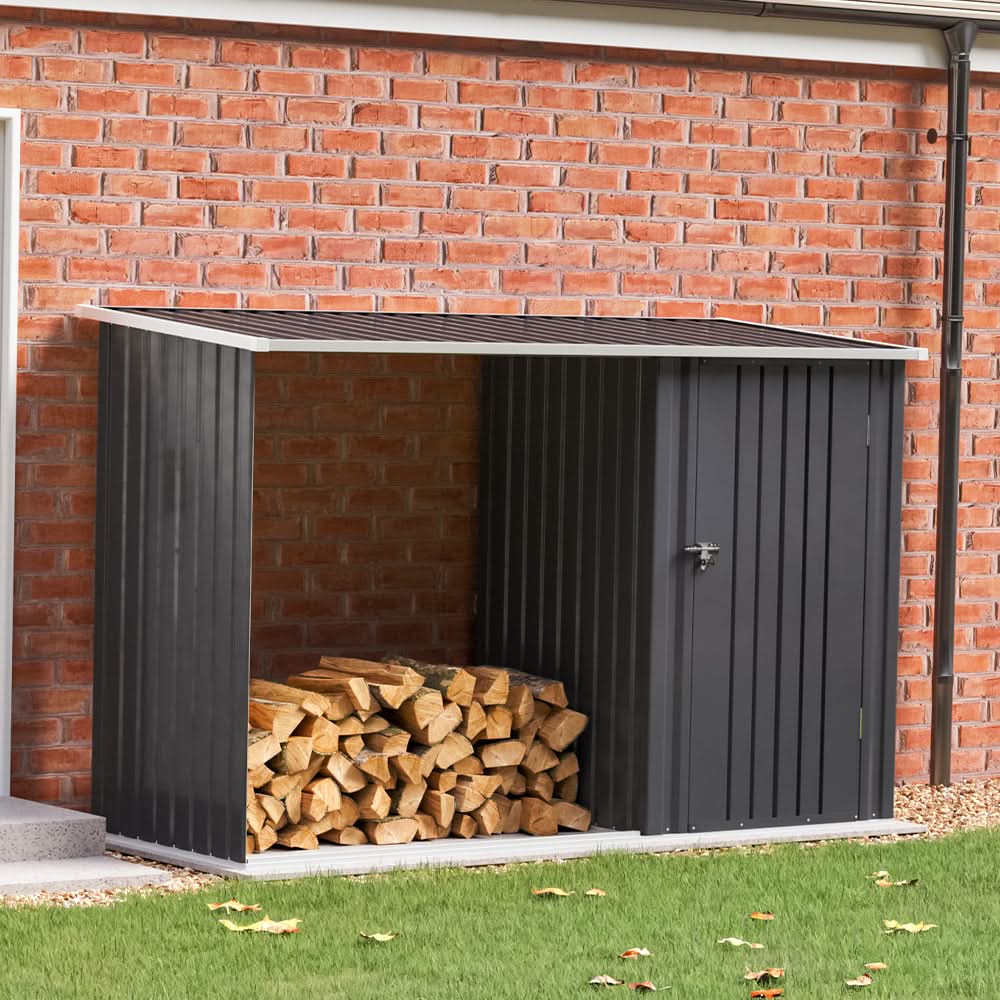 8ft Wood Outdoor Firewood Log Storage Shed