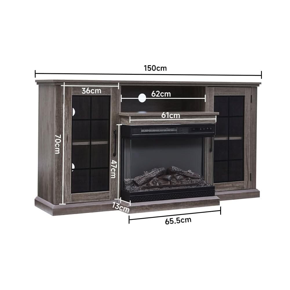 5ft Freestanding Fireplaces 3-Sided Electric Fireplace Rustic Grey TV Stand With Remote Control