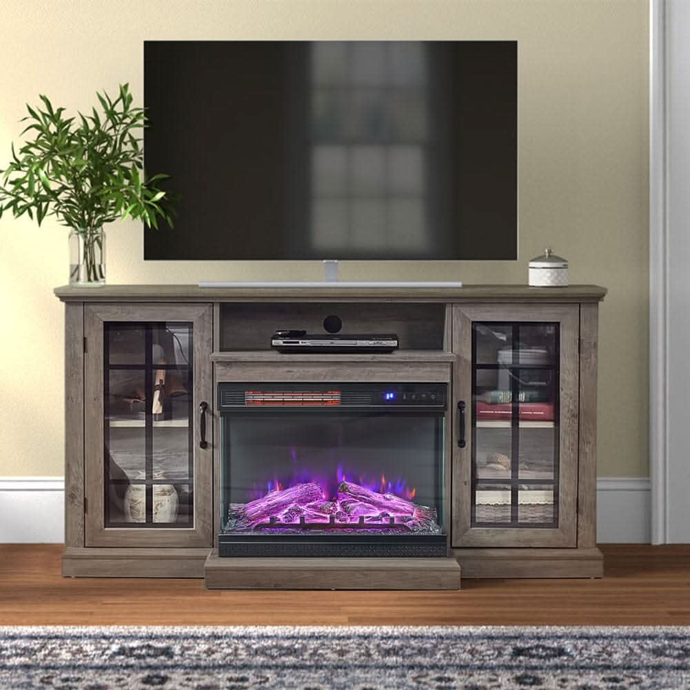 5ft Freestanding Fireplaces 3-Sided Electric Fireplace Rustic Grey TV Stand With Remote Control