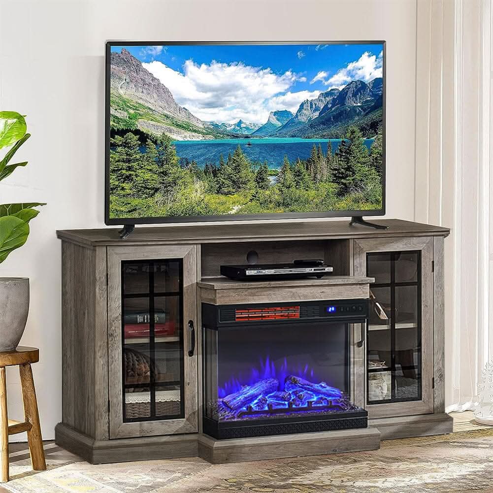 5ft Freestanding Fireplaces 3-Sided Electric Fireplace Rustic Grey TV Stand With Remote Control