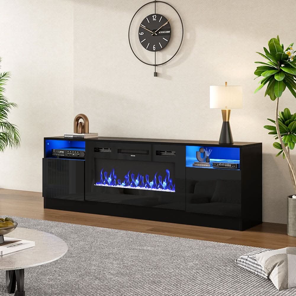 36 Inch Recessed Electric Fireplace TV Stand with Closed Storage