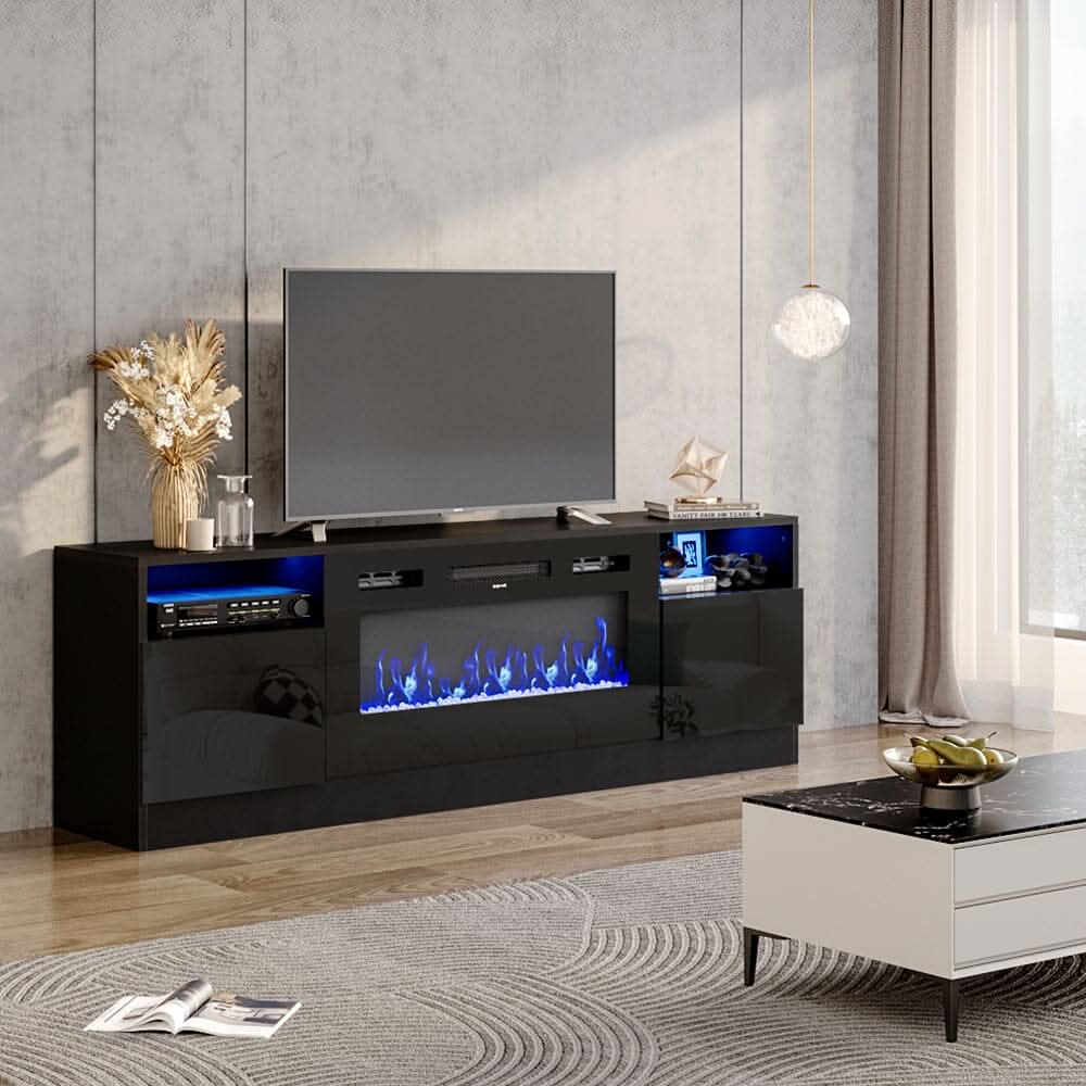 36 Inch Recessed Electric Fireplace TV Stand with Closed Storage