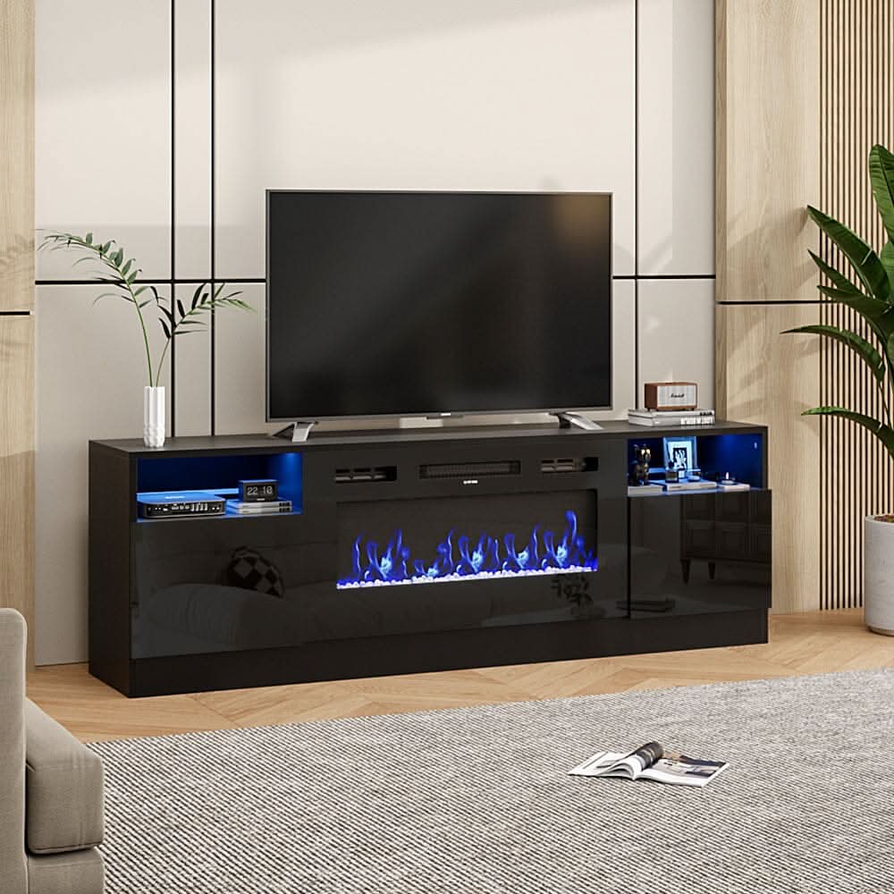 36 Inch Recessed Electric Fireplace TV Stand with Closed Storage