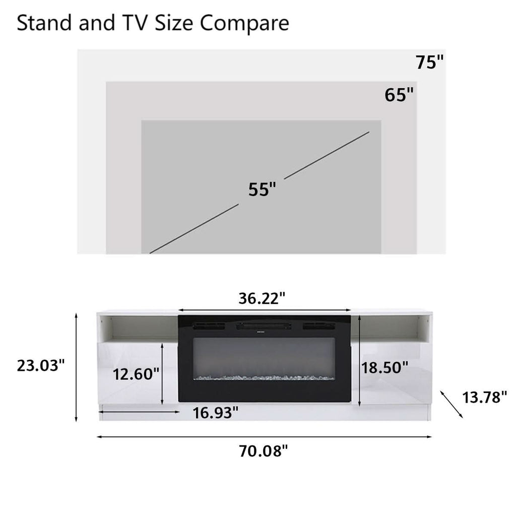 36 Inch Recessed Electric Fireplace TV Stand with Closed Storage
