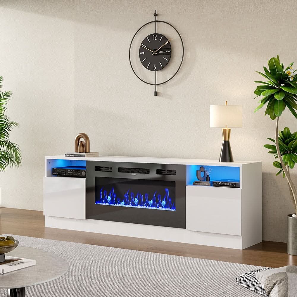 36 Inch Recessed Electric Fireplace TV Stand with Closed Storage