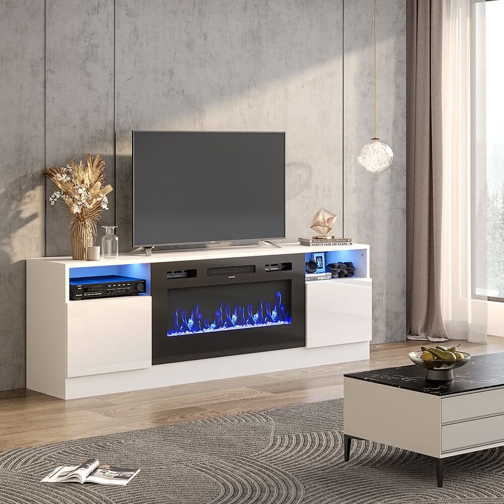 36 Inch Recessed Electric Fireplace TV Stand with Closed Storage