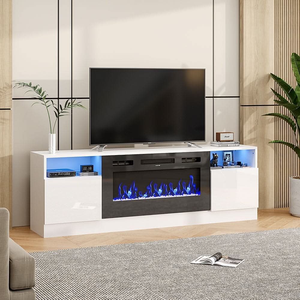 36 Inch Recessed Electric Fireplace TV Stand with Closed Storage