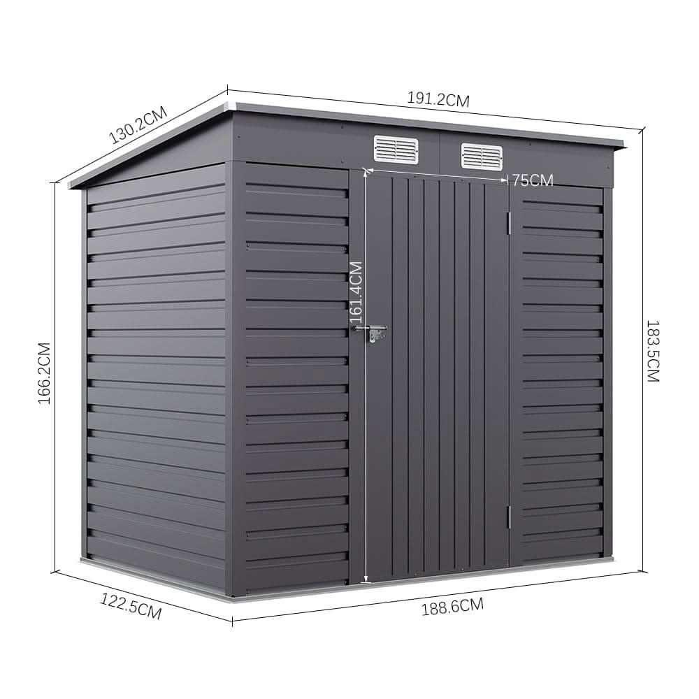 6×4ft Galvanized Steel Outdoor Garden Storage Shed