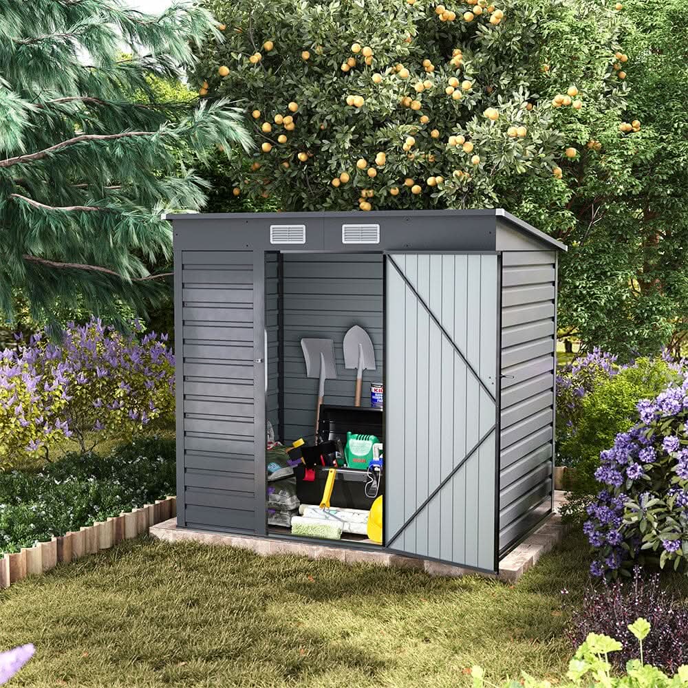 6×4ft Galvanized Steel Outdoor Garden Storage Shed
