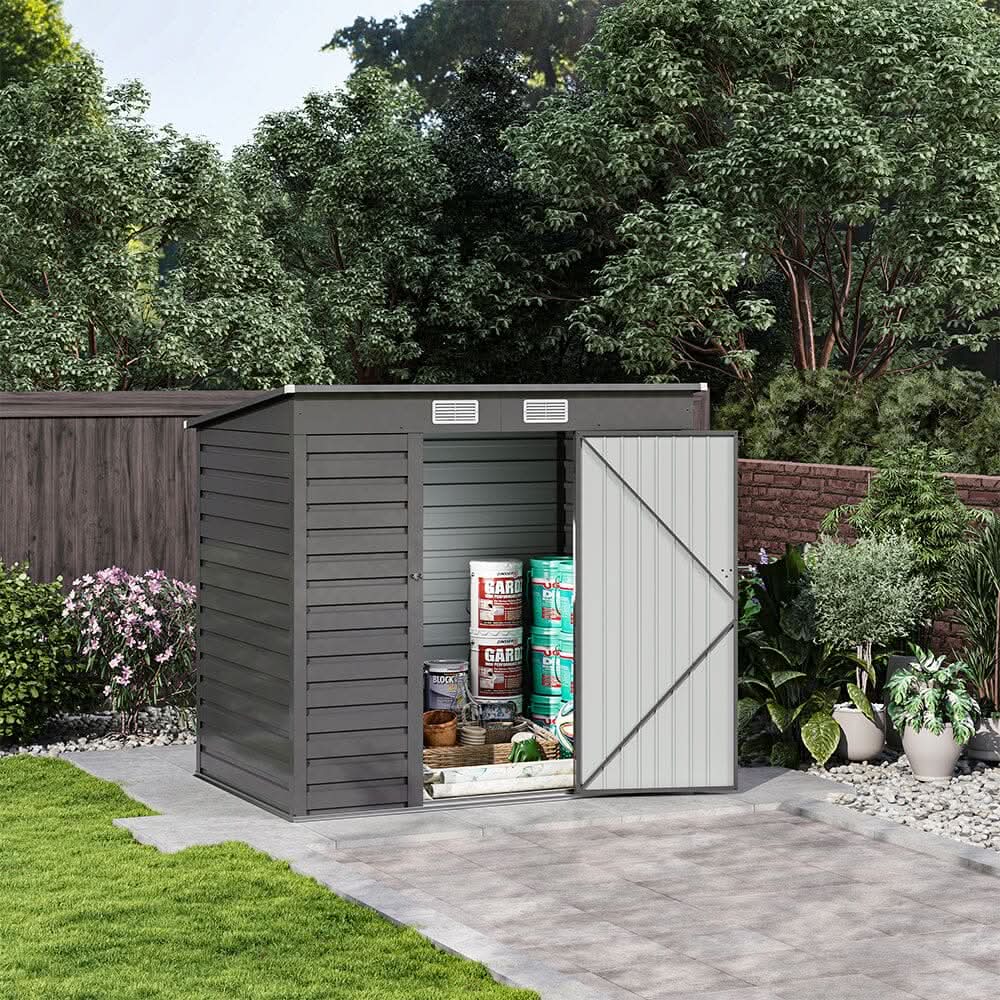 6×4ft Galvanized Steel Outdoor Garden Storage Shed