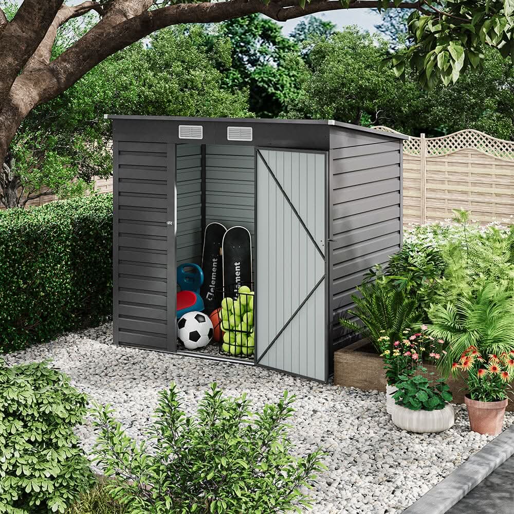 6×4ft Galvanized Steel Outdoor Garden Storage Shed