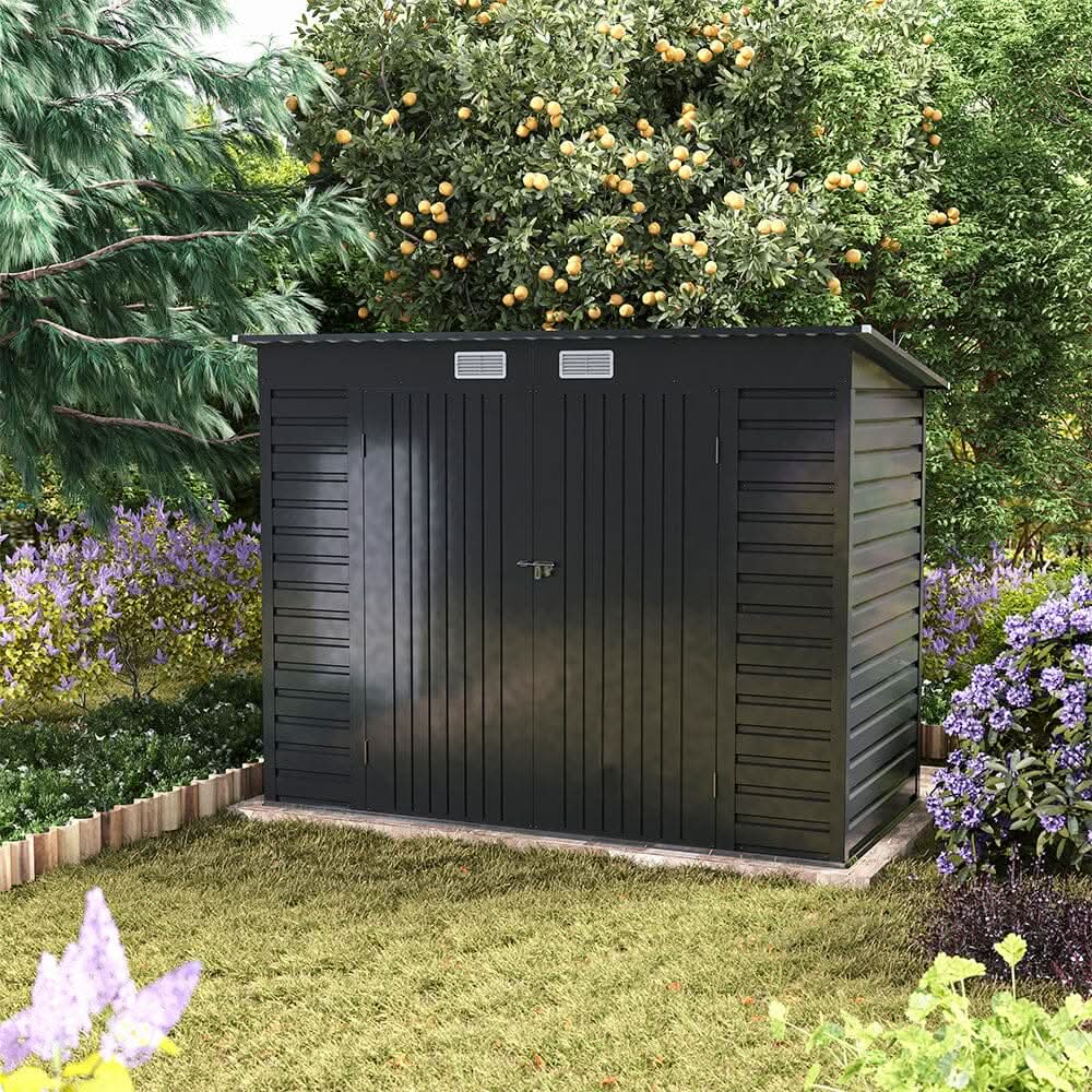8×4ft Galvanized Steel Outdoor Storage Shed with Dual Doors