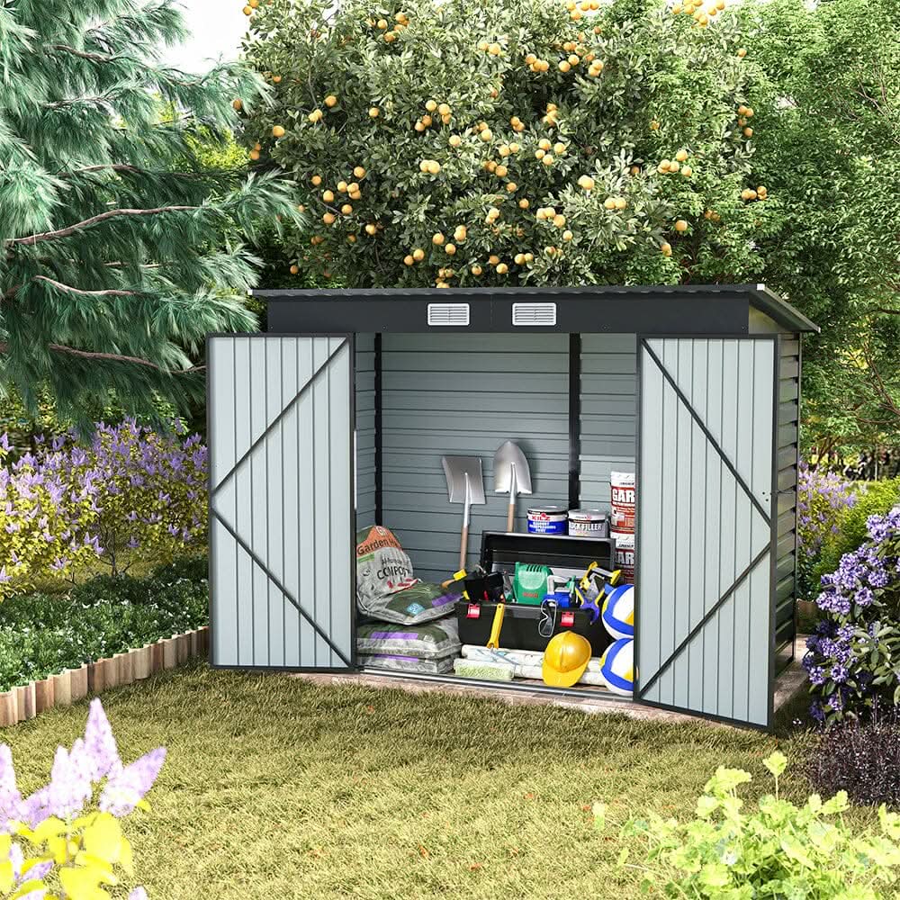 8×4ft Galvanized Steel Outdoor Storage Shed with Dual Doors