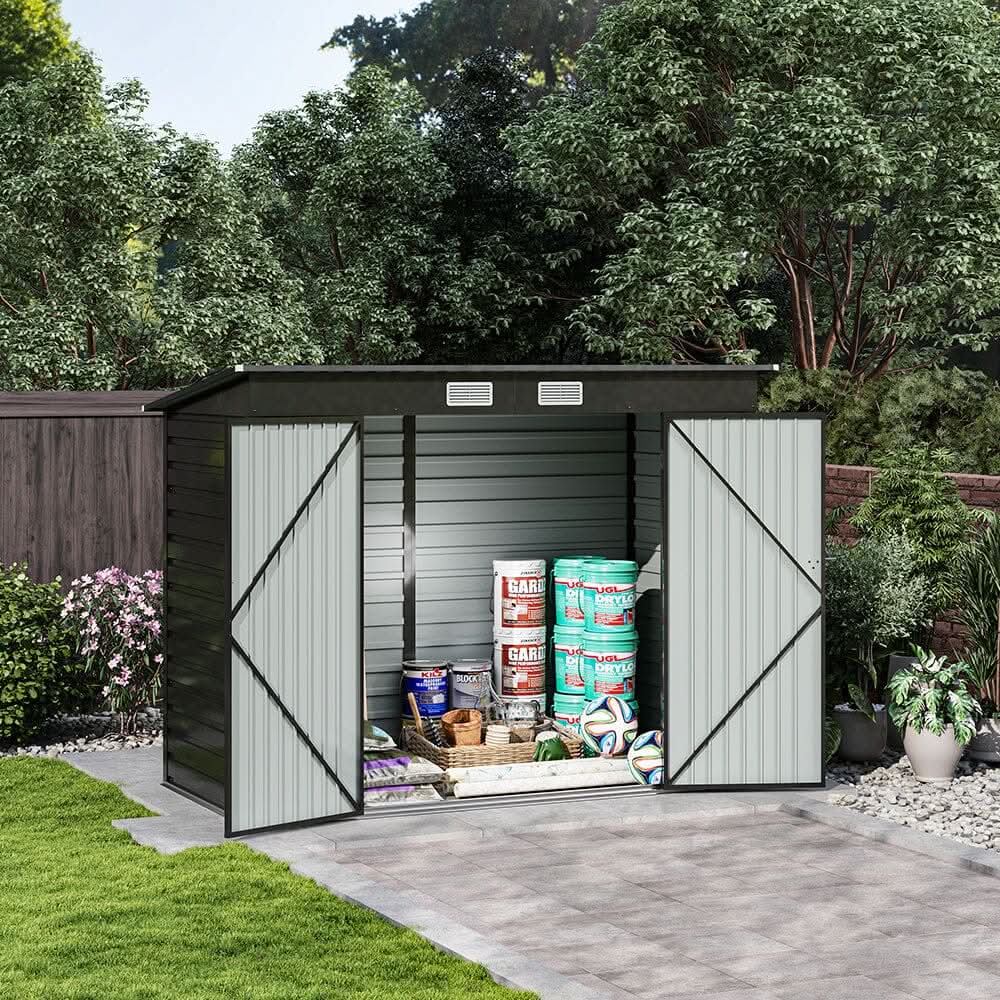 8×4ft Galvanized Steel Outdoor Storage Shed with Dual Doors