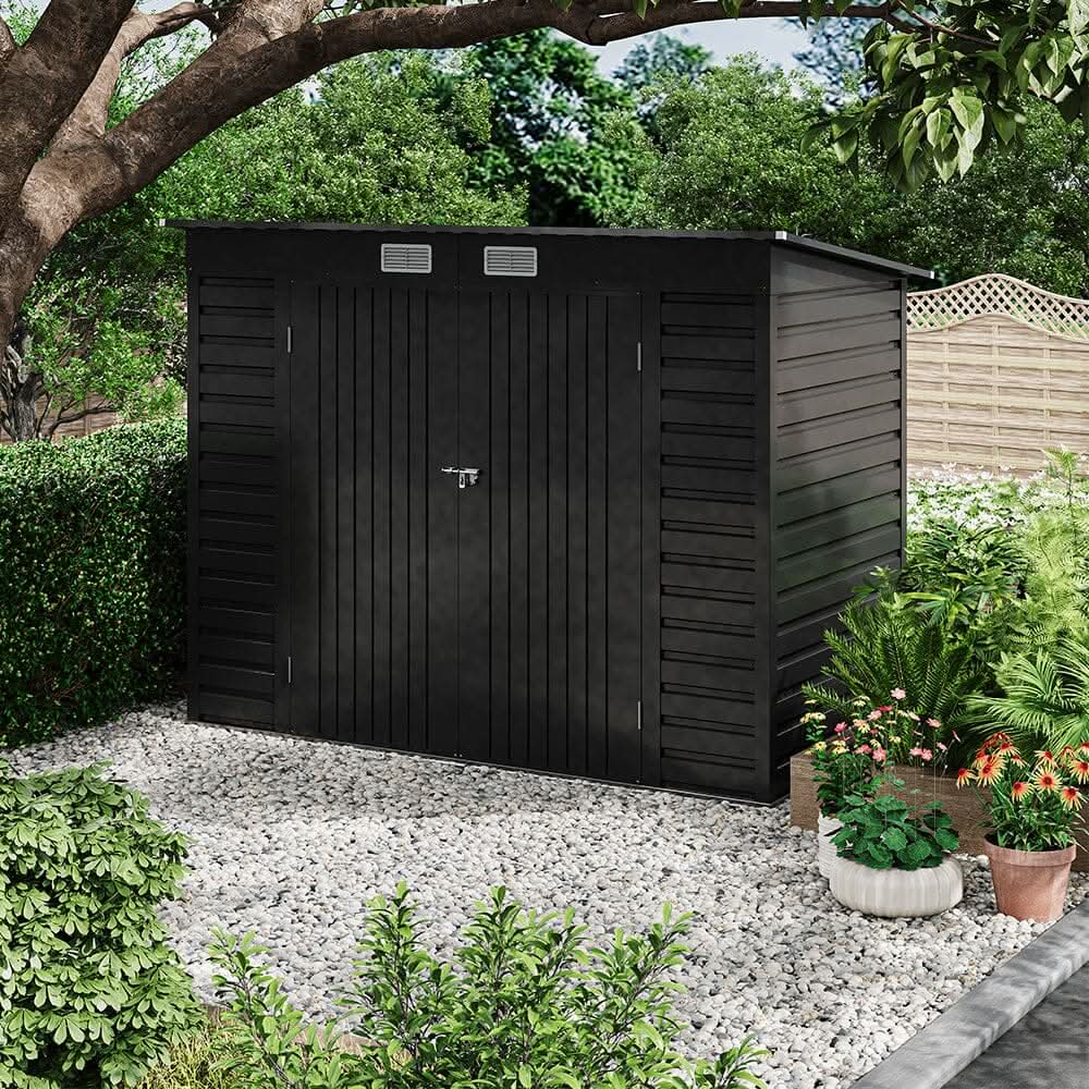 8×4ft Galvanized Steel Outdoor Storage Shed with Dual Doors