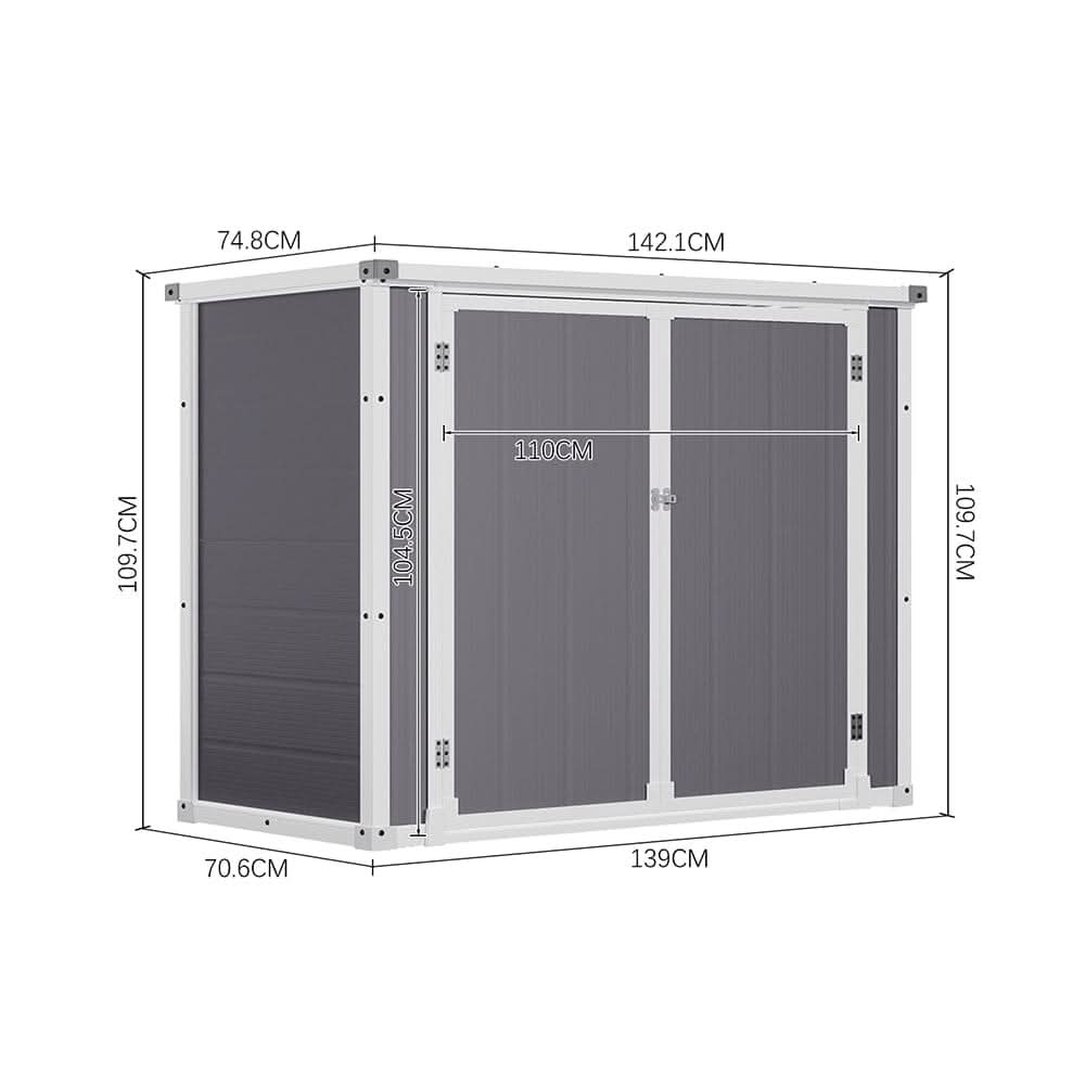 4x2ft Plastic Waterproof Grey Garden Tool Bicycle Storage Shed