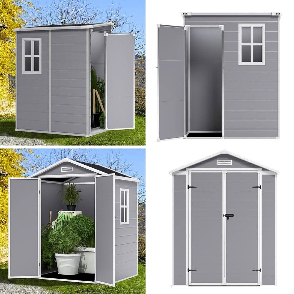 4×2ft/ 4×3ft Plastic Outdoor Garden Storage Shed with Style A/B in Grey
