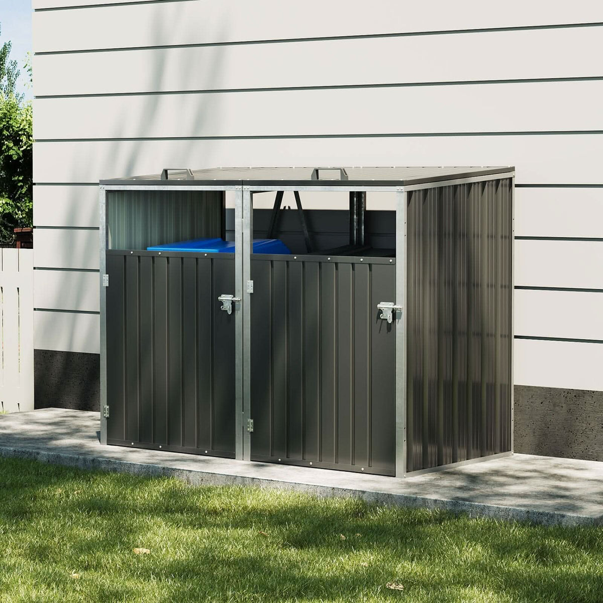 Metal Outdoor Bin Shed for 1/2/3/4 Trash Bins