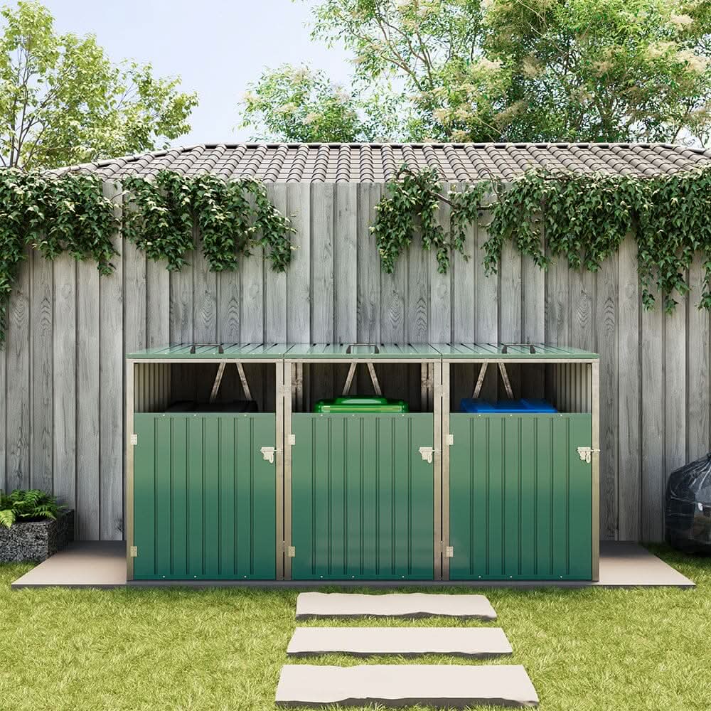 Metal Outdoor Bin Shed for 1/2/3/4 Trash Bins