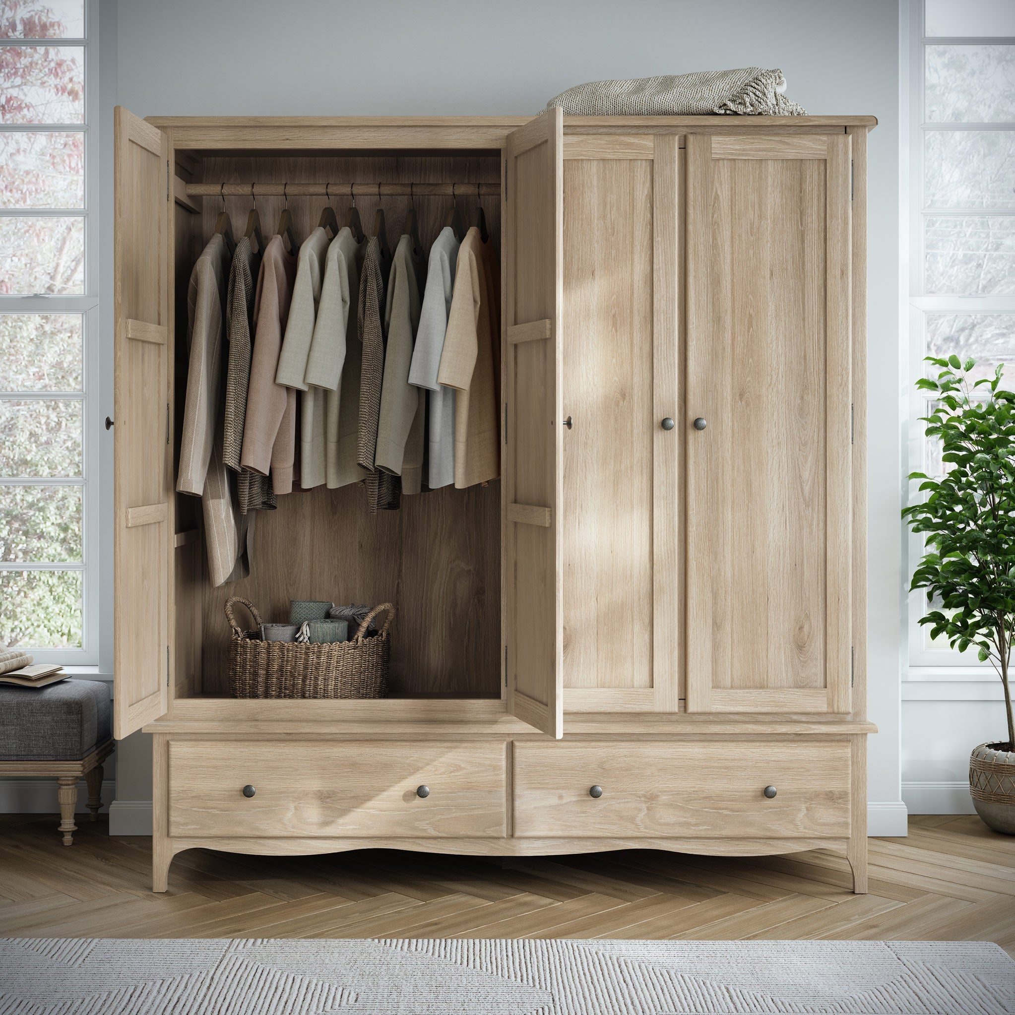 Celine Washed Oak 4 Door Wardrobe