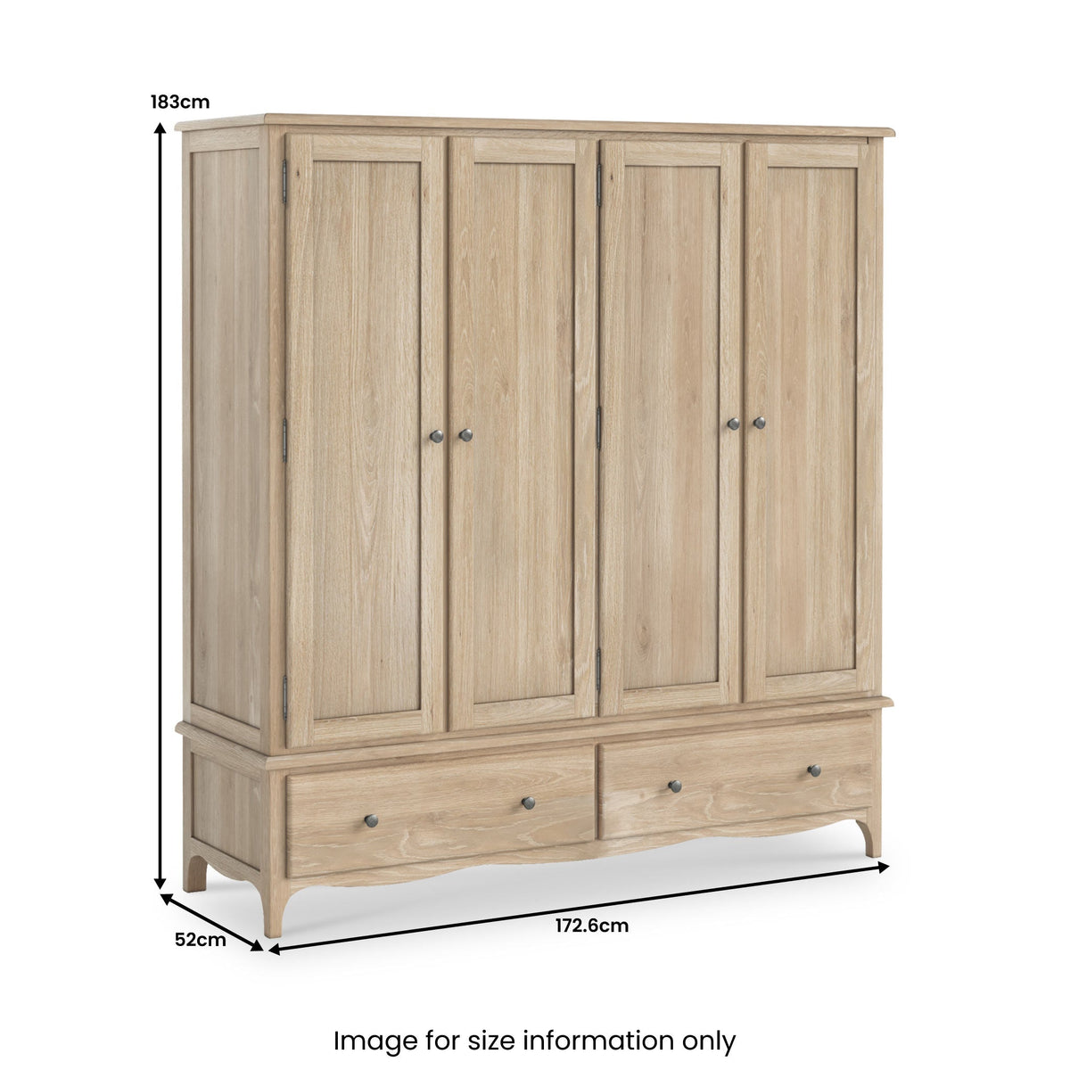 Celine Washed Oak 4 Door Wardrobe