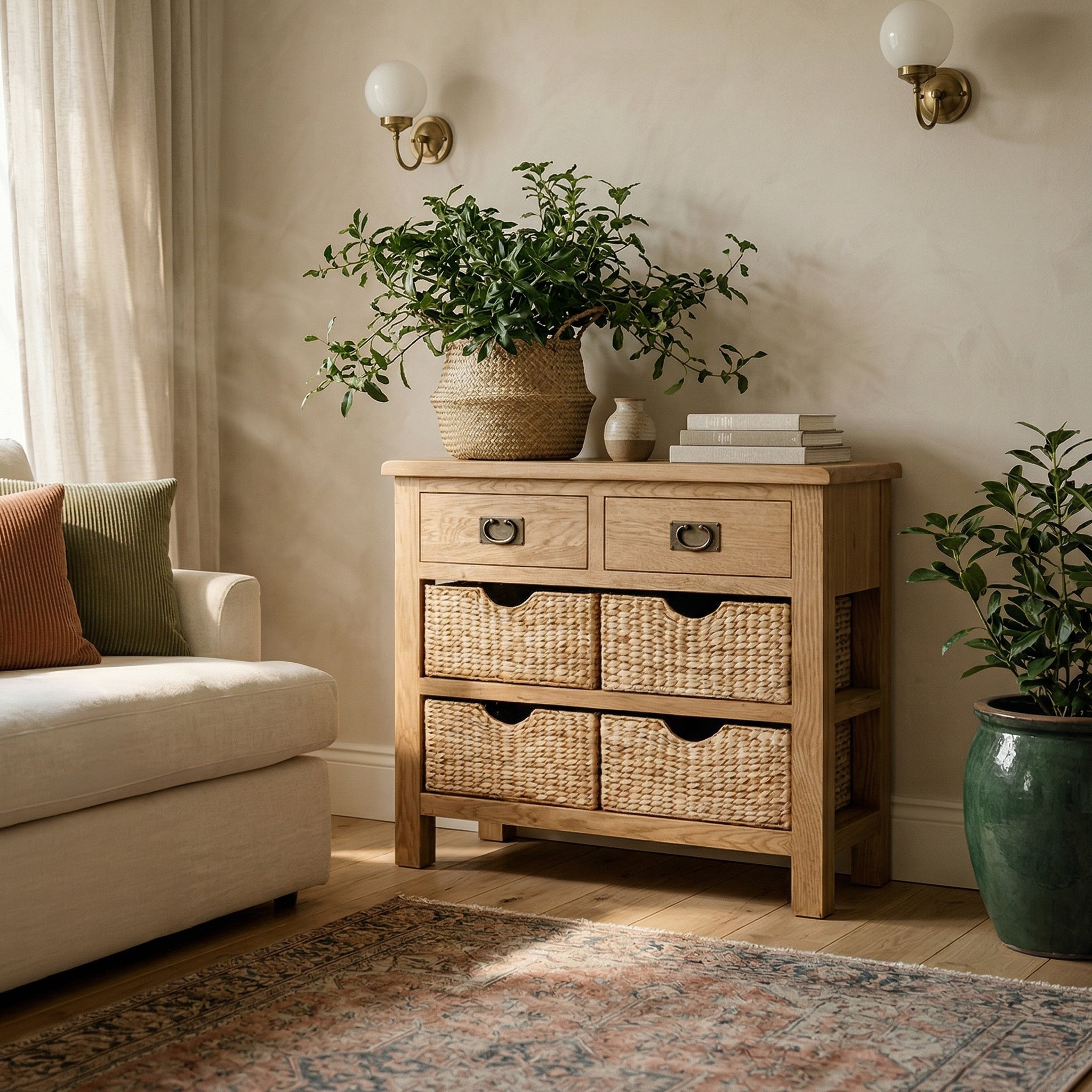 Surrey Oak Console Table with Baskets