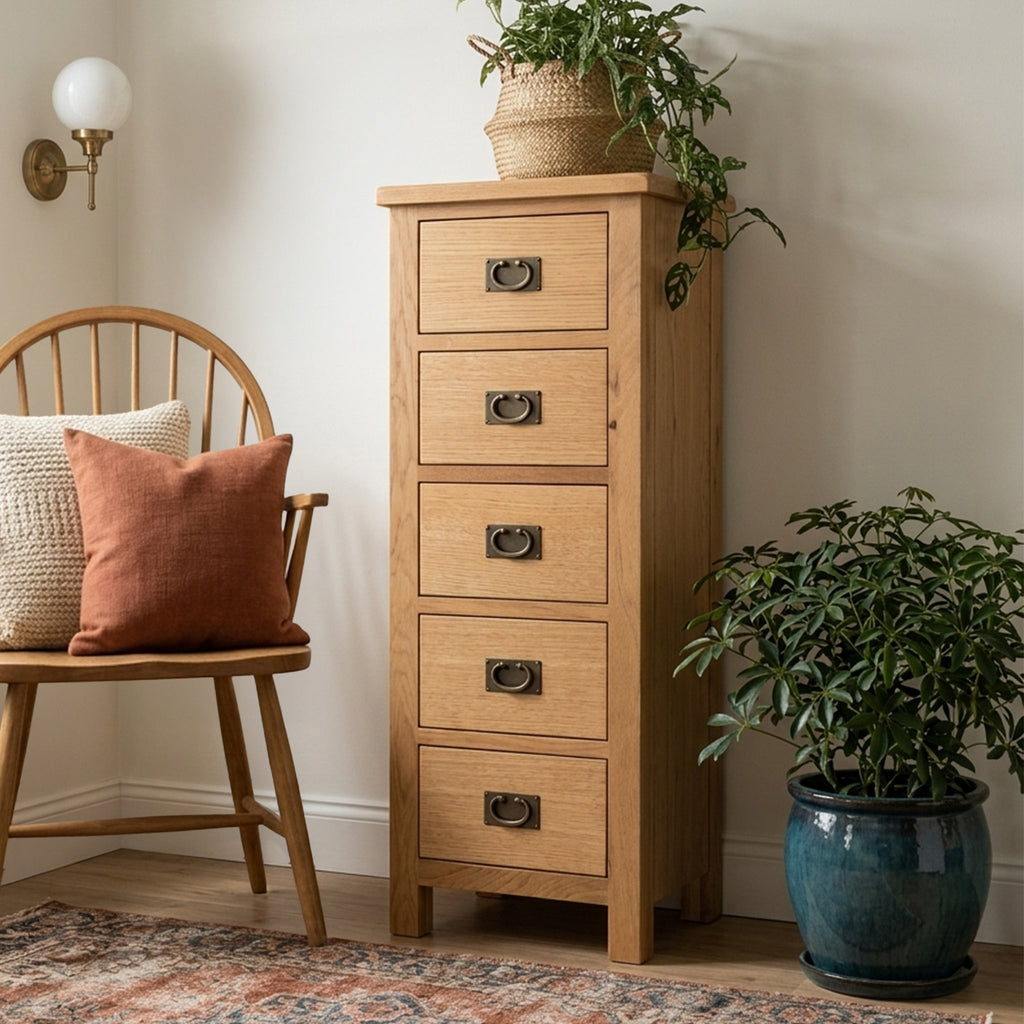 Surrey Oak 5 Drawer Tallboy Chest